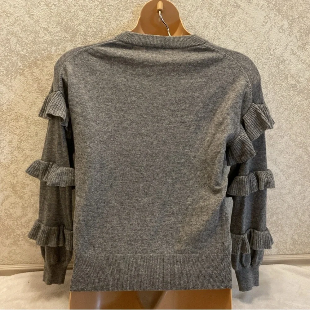 J. Crew Gray Ruffle Sleeve Sweater